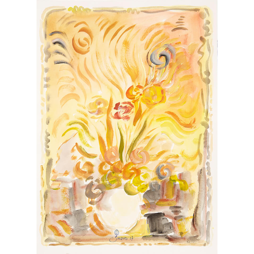 “Dreaming Flowers” is an original painting by chef and artist Jacques Pepin