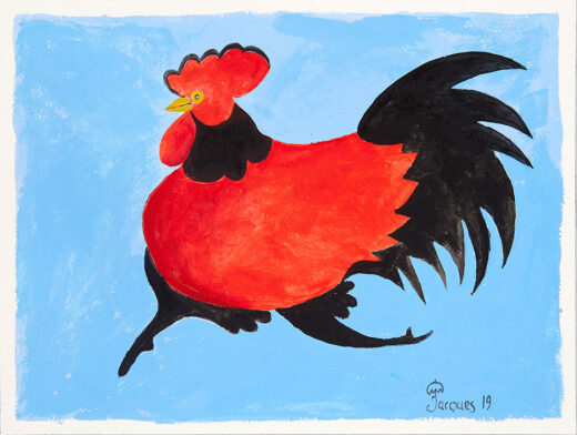 “Fanciful Chicken” is an original painting by chef and artist Jacques Pepin