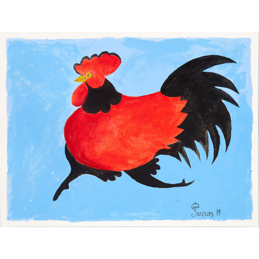 “Fanciful Chicken” is an original painting by chef and artist Jacques Pepin