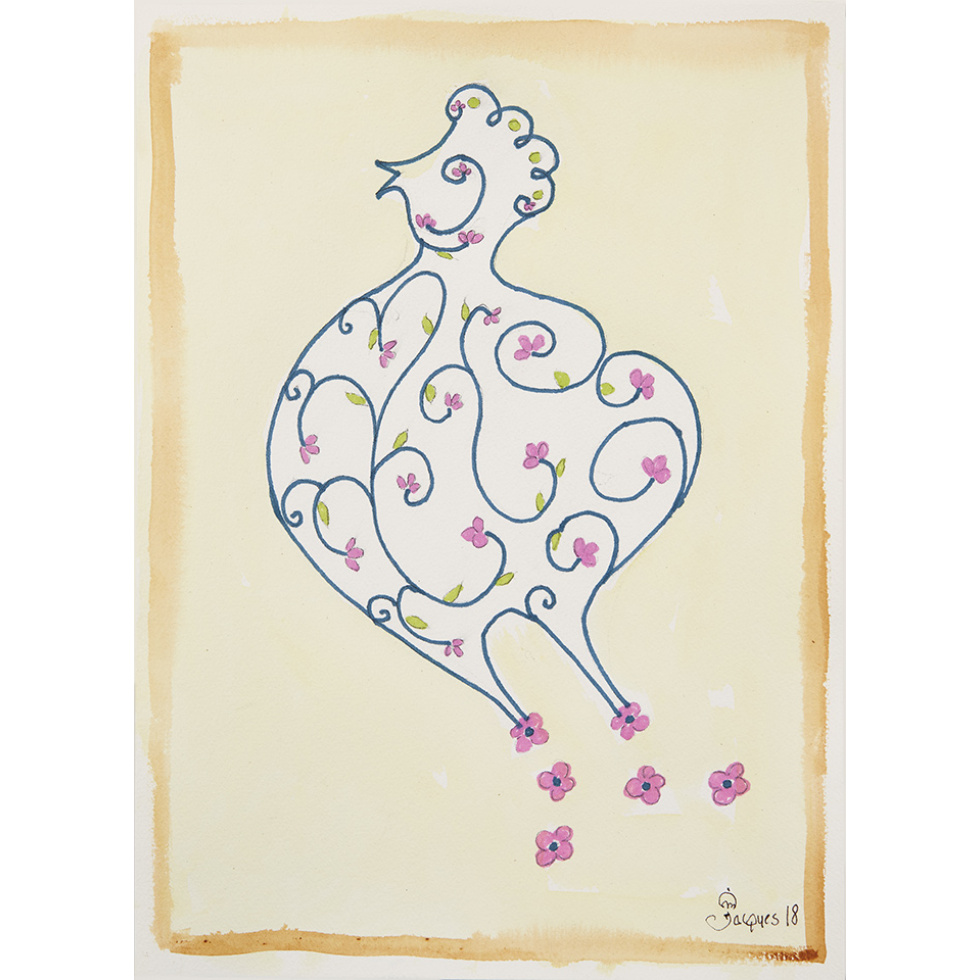 “Flower Chicken” is an original painting by chef and artist Jacques Pepin