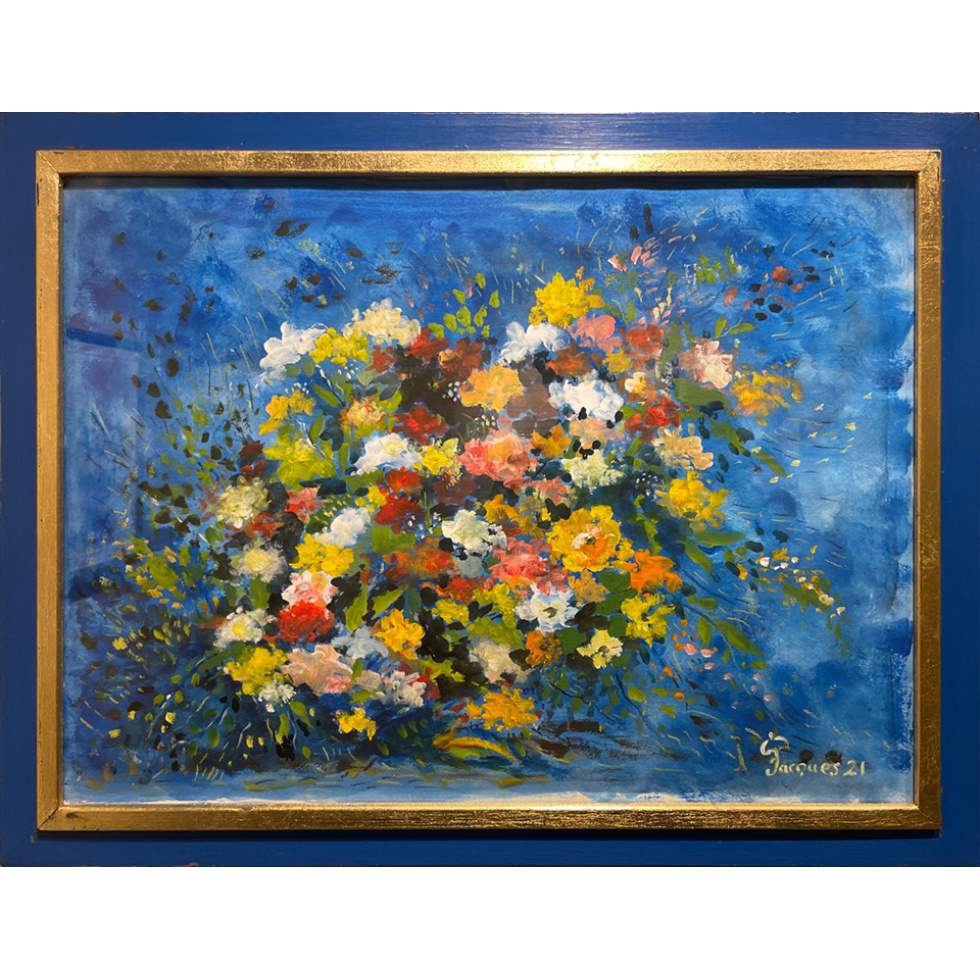 “Flowers in Chaos” is an original painting by chef and artist Jacques Pepin