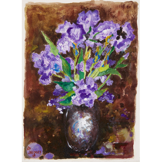 “Irises” is an original painting by chef and artist Jacques Pepin