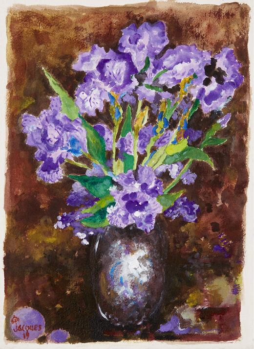 “Irises” is an original painting by chef and artist Jacques Pepin