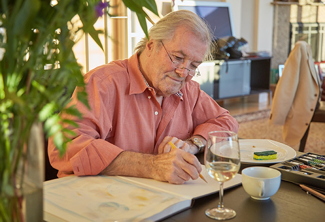 Chef and Artist Jacques Pepin at Work in His Artist’s Studio