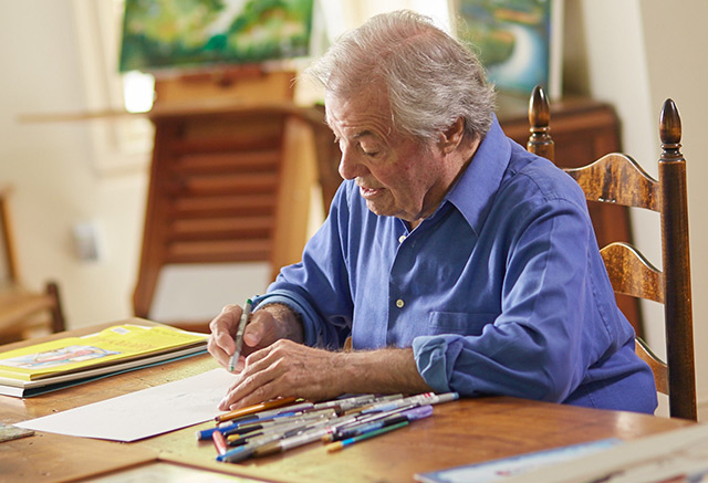 Chef and Artist Jacques Pepin at Work in His Artist’s Studio