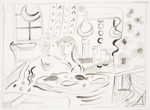 “Jacques and Shorey” is an original painting by chef and artist Jacques Pepin