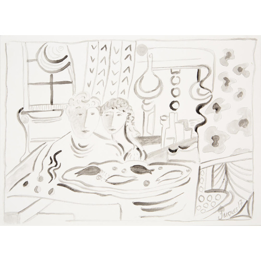 “Jacques and Shorey” is an original painting by chef and artist Jacques Pepin