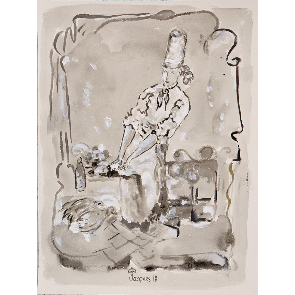 “La Cuisiniere” is an original painting by chef and artist Jacques Pepin