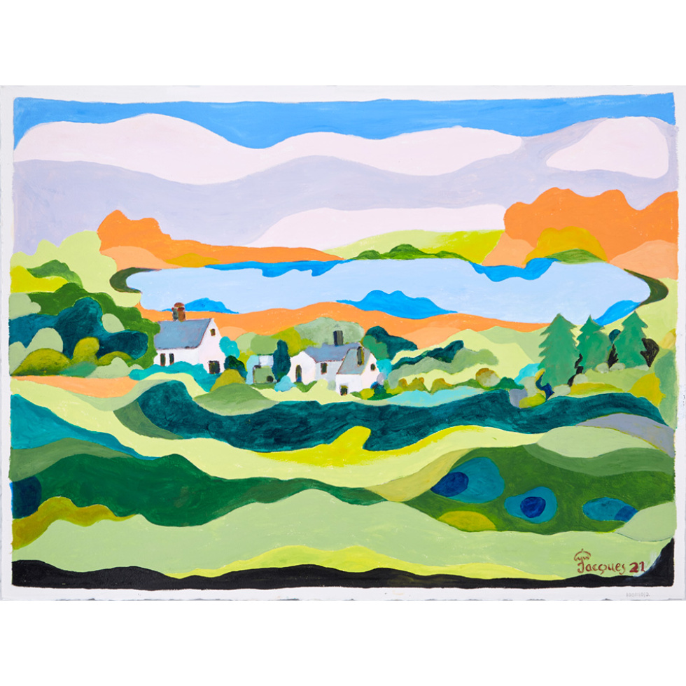 “Lake in the Valley” is an original painting by chef and artist Jacques Pepin