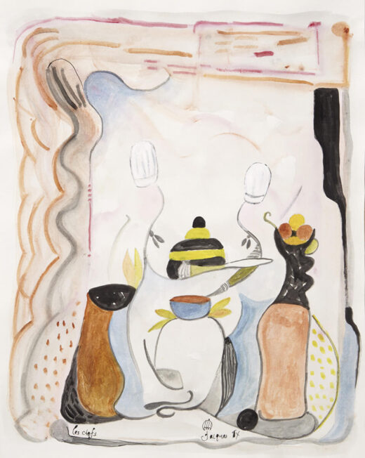 “Les Chefs” is an original painting by chef and artist Jacques Pepin