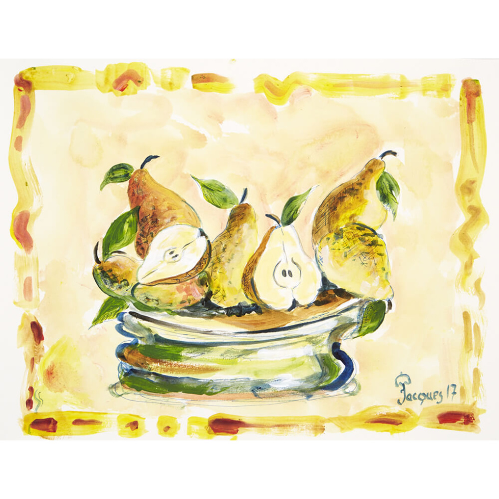 “Les Poires” is an original painting by chef and artist Jacques Pepin