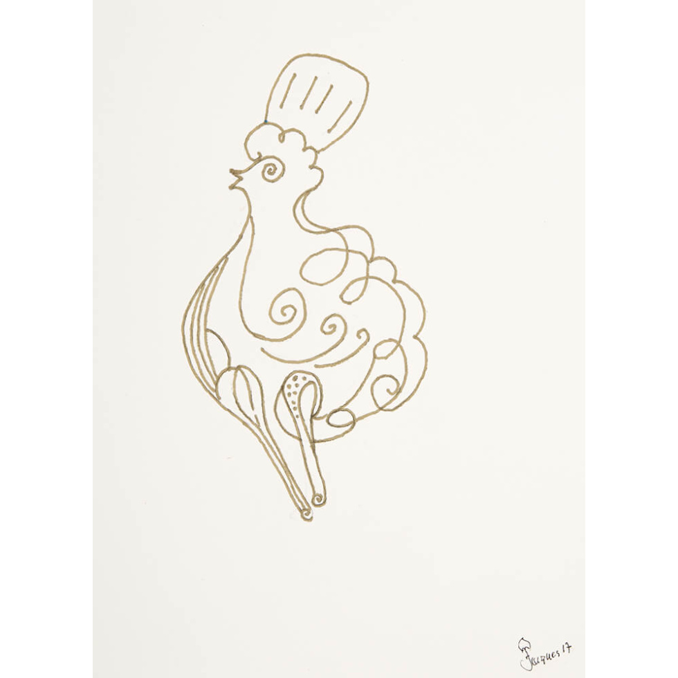 “Line Chix No. 2” is an original painting by chef and artist Jacques Pepin