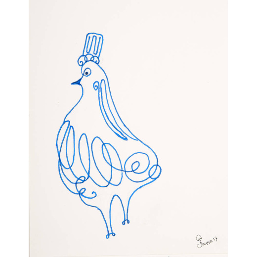 “Line Chix No. 4” is an original painting by chef and artist Jacques Pepin