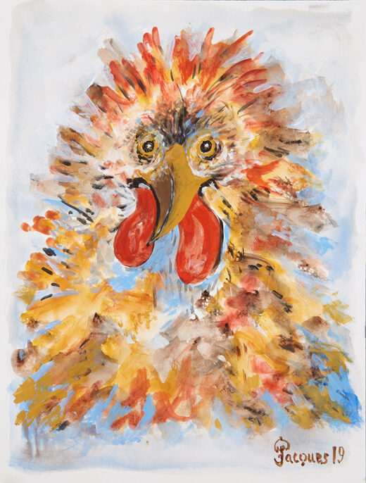 “Lunatic Chicken” is an original painting by chef and artist Jacques Pepin