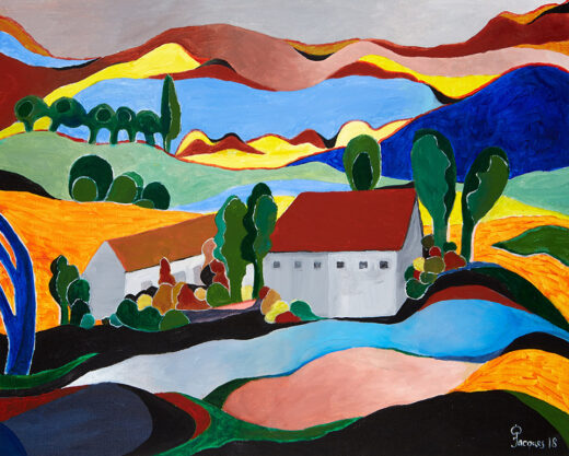 “Mythical Landscape” is an original painting by chef and artist Jacques Pepin