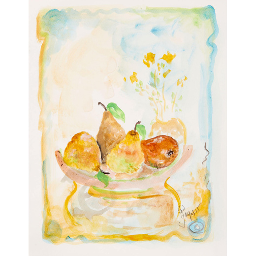 “Pear Study No. 3” is an original painting by chef and artist Jacques Pepin