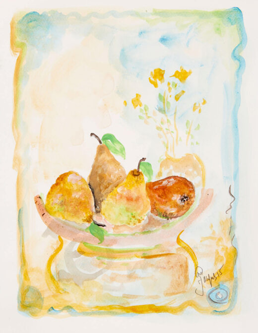 “Pear Study No. 3” is an original painting by chef and artist Jacques Pepin