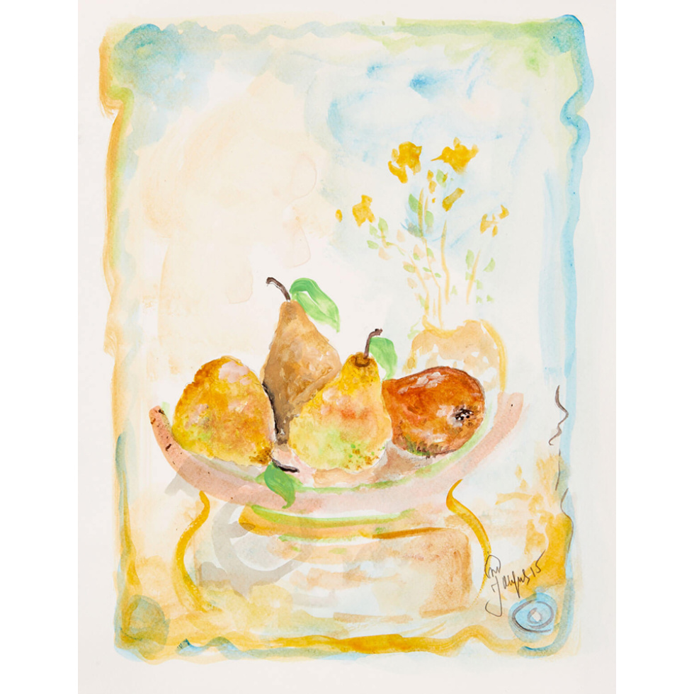 “Pear Study No. 3” is an original painting by chef and artist Jacques Pepin