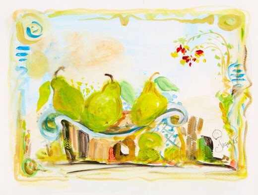 “Pear Study No. 4” is an original painting by chef and artist Jacques Pepin