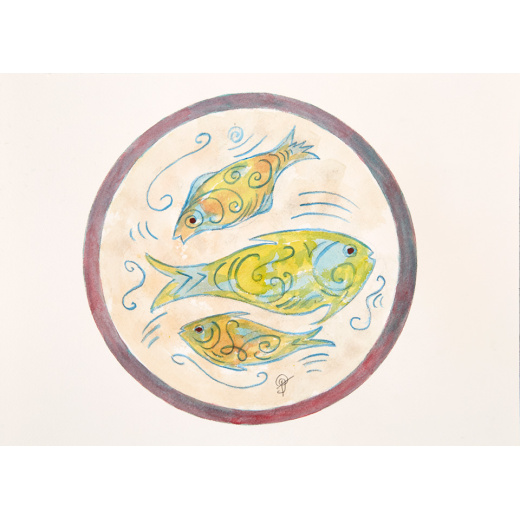 “Plate with Fish No. 3” is an original painting by chef and artist Jacques Pepin