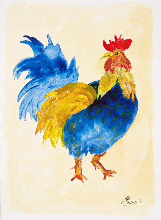 “Royal Rooster” is an original painting by chef and artist Jacques Pepin