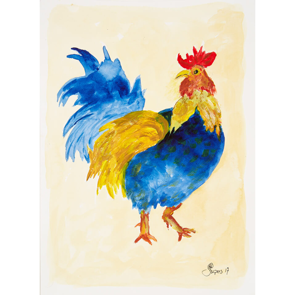 “Royal Rooster” is an original painting by chef and artist Jacques Pepin