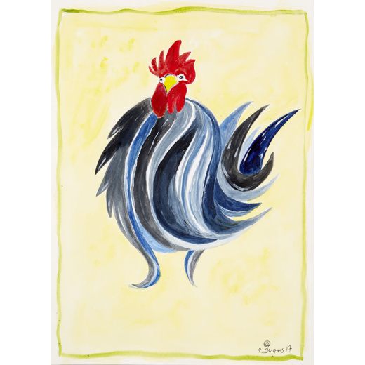 “Stylized Rooster” is an original painting by chef and artist Jacques Pepin