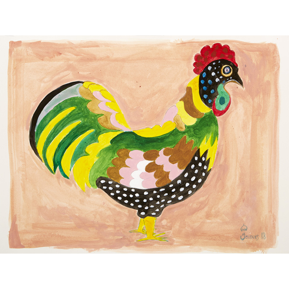 “Sumptuous Rooster” is an original painting by chef and artist Jacques Pepin
