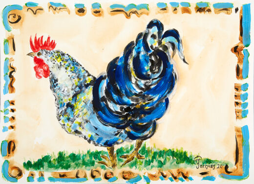 “The Blue Cockerel” is an original painting by chef and artist Jacques Pepin