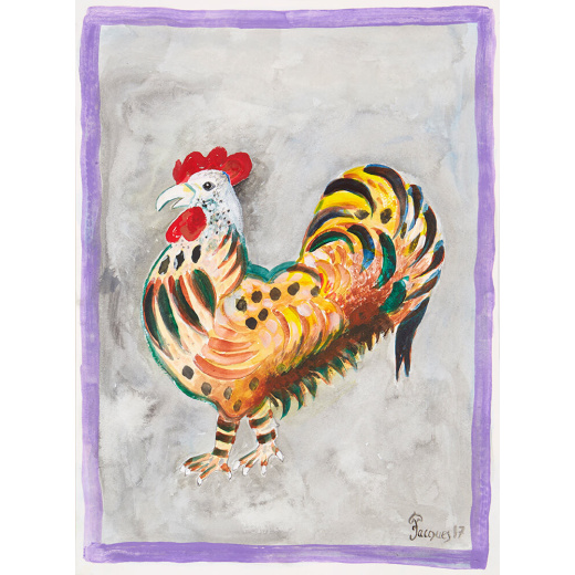 “The Rooster King” is an original painting by chef and artist Jacques Pepin