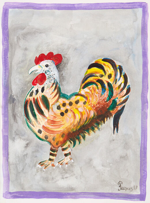 “The Rooster King” is an original painting by chef and artist Jacques Pepin