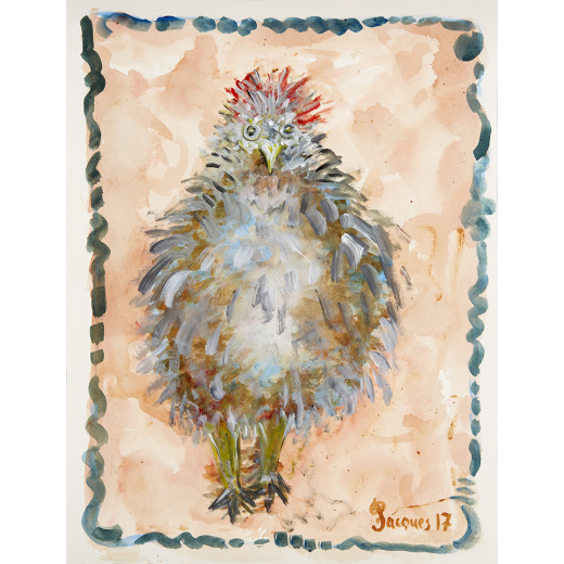 “The Tattle Cock” is an original painting by chef and artist Jacques Pepin