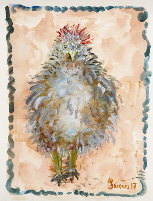 “The Tattle Cock” is an original painting by chef and artist Jacques Pepin