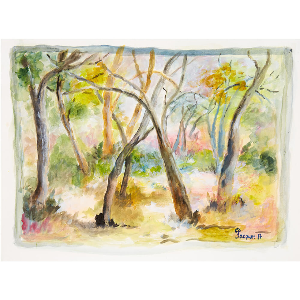 “Tranquil Wood” is an original painting by chef and artist Jacques Pepin
