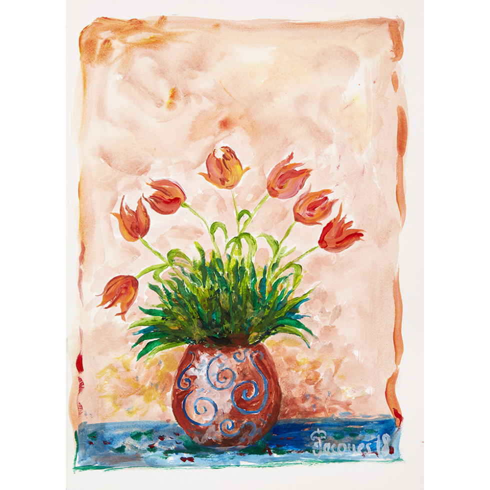 “Tulips” is an original painting by chef and artist Jacques Pepin