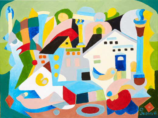 “Urbanization No. 1” is an original painting by chef and artist Jacques Pepin