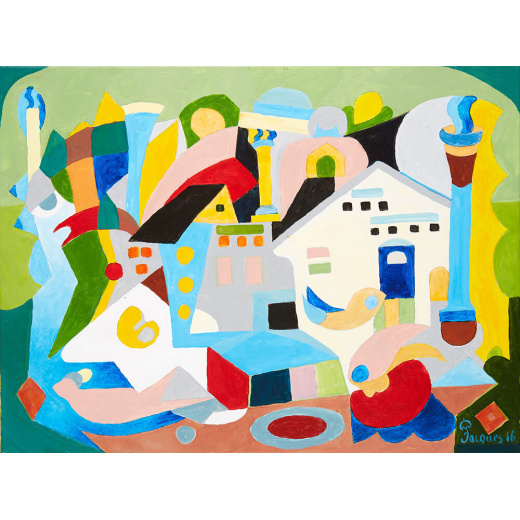 “Urbanization No. 1” is an original painting by chef and artist Jacques Pepin