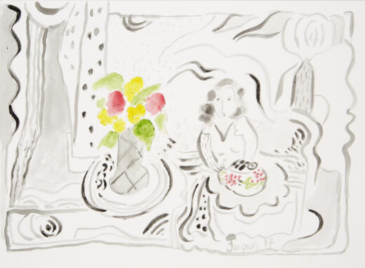 “Woman with Flowers” is an original painting by chef and artist Jacques Pepin