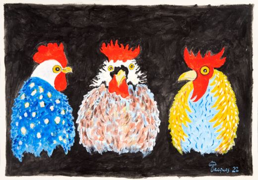 “Three Chanticleers” Original Painting by Jacques Pepin (Sold)