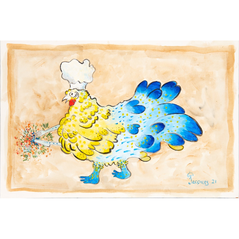 “The Chicken Cook” Original Artwork by Chef and Artist Jacques Pepin