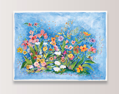 “Wildflowers on Blue” Jacques Pepin Original Painting