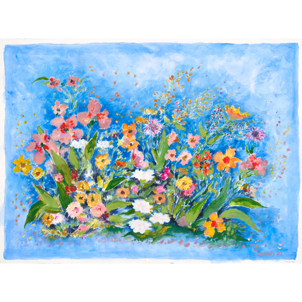 “Wildflowers on Blue” Original Artwork by Chef and Artist Jacques Pepin