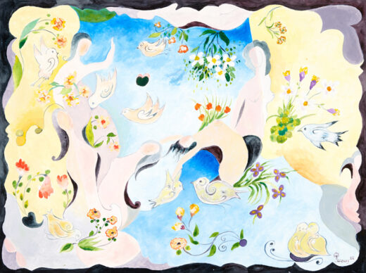 “Women, Flowers, Bird” Original Artwork by Chef and Artist Jacques Pepin