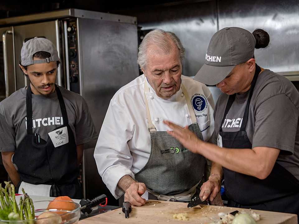 Jacques Pepin Foundation: At Billings Forge Community Works. Jacques Taught a Class for Their Culinary Training Program