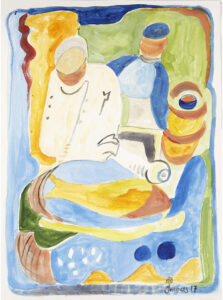 Chef and Artist Jacques Pepin, Oceania Cruises’ Executive Culinary Director: Original Artwork: “Chefs at Work”