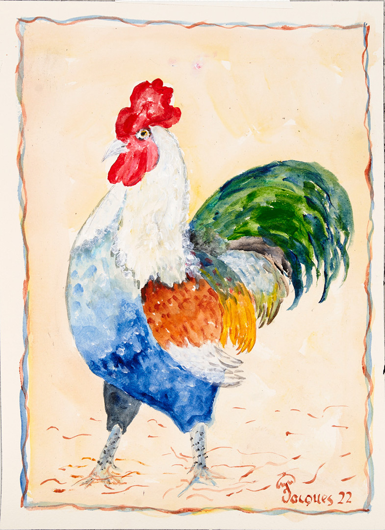 “Flashy Chicken” Original Painting by Chef and Artist Jacques Pepin