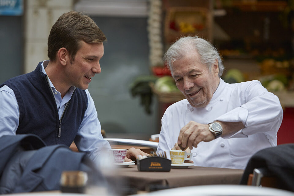Oceania Cruises’ Executive Culinary Director Jacques Pepin enjoying the day with a friend in a port-of-call.