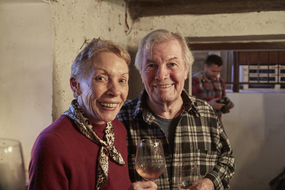 Oceania Cruises’ Executive Culinary Director Jacques Pepin with his late wife Gloria (to Jacques’ right) in a port-of-call winery.