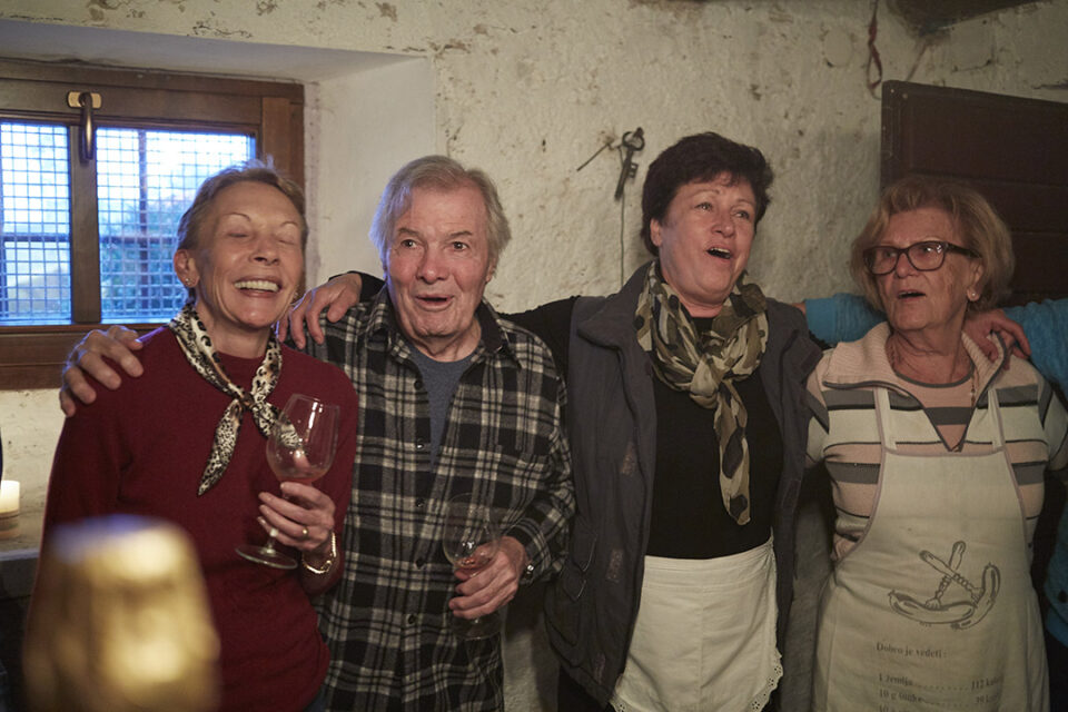 Oceania Cruises’ Executive Culinary Director Jacques Pepin with his late wife Gloria (to Jacques’ right) in a port-of-call winery.