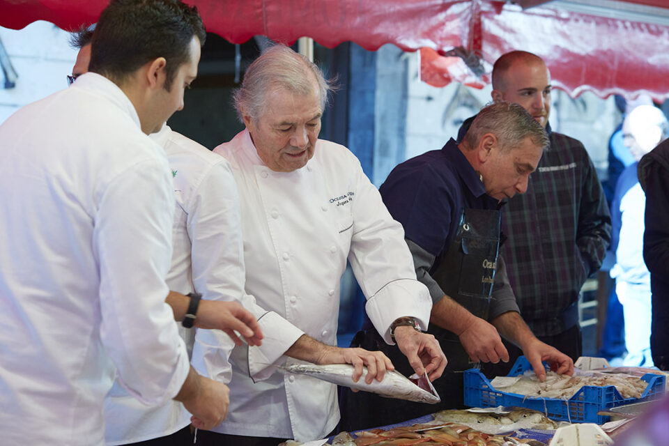Oceania Cruises’ Executive Culinary Director Jacques Pepin checking out the produce in a port-of-call.